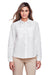 Harriton M580LW Womens Key West Performance Moisture Wicking Long Sleeve Button Down Shirt w/ Pocket White Model Front