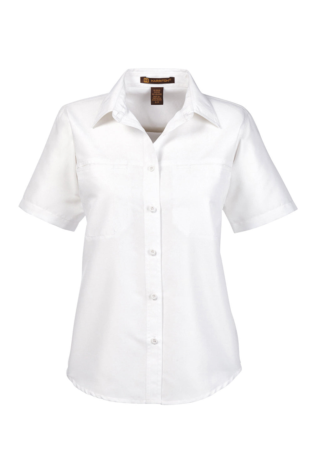 Harriton M580W Womens Key West Performance Short Sleeve Button Down Shirt w/ Double Pockets White Flat Front