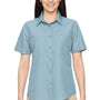 Harriton Womens Key West Performance Short Sleeve Button Down Shirt w/ Double Pockets - Cloud Blue