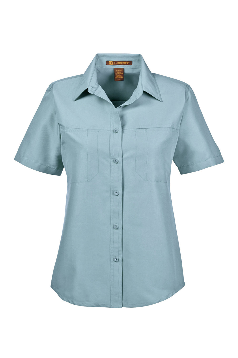 Harriton M580W Womens Key West Performance Short Sleeve Button Down Shirt w/ Double Pockets Cloud Blue Flat Front