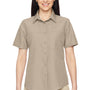 Harriton Womens Key West Performance Short Sleeve Button Down Shirt w/ Double Pockets - Khaki