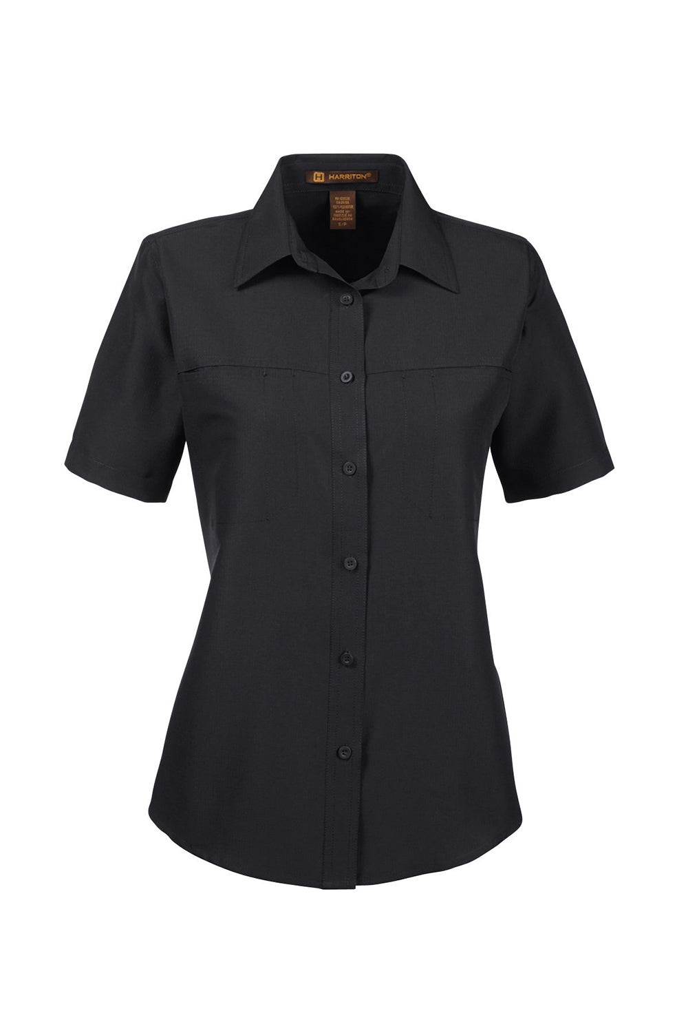 Harriton M580W Womens Key West Performance Short Sleeve Button Down Shirt w/ Double Pockets Black Flat Front