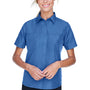 Harriton Womens Key West Performance Short Sleeve Button Down Shirt w/ Double Pockets - Pool Blue