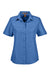 Harriton M580W Womens Key West Performance Short Sleeve Button Down Shirt w/ Double Pockets Pool Blue Flat Front