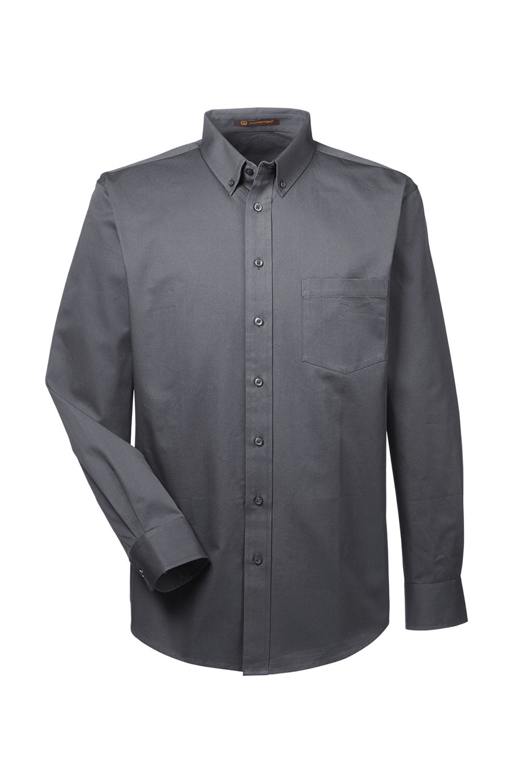 Harriton M581/M581T Mens Foundation Stain Resistant Long Sleeve Button Down Shirt w/ Pocket Dark Charcoal Grey Flat Front