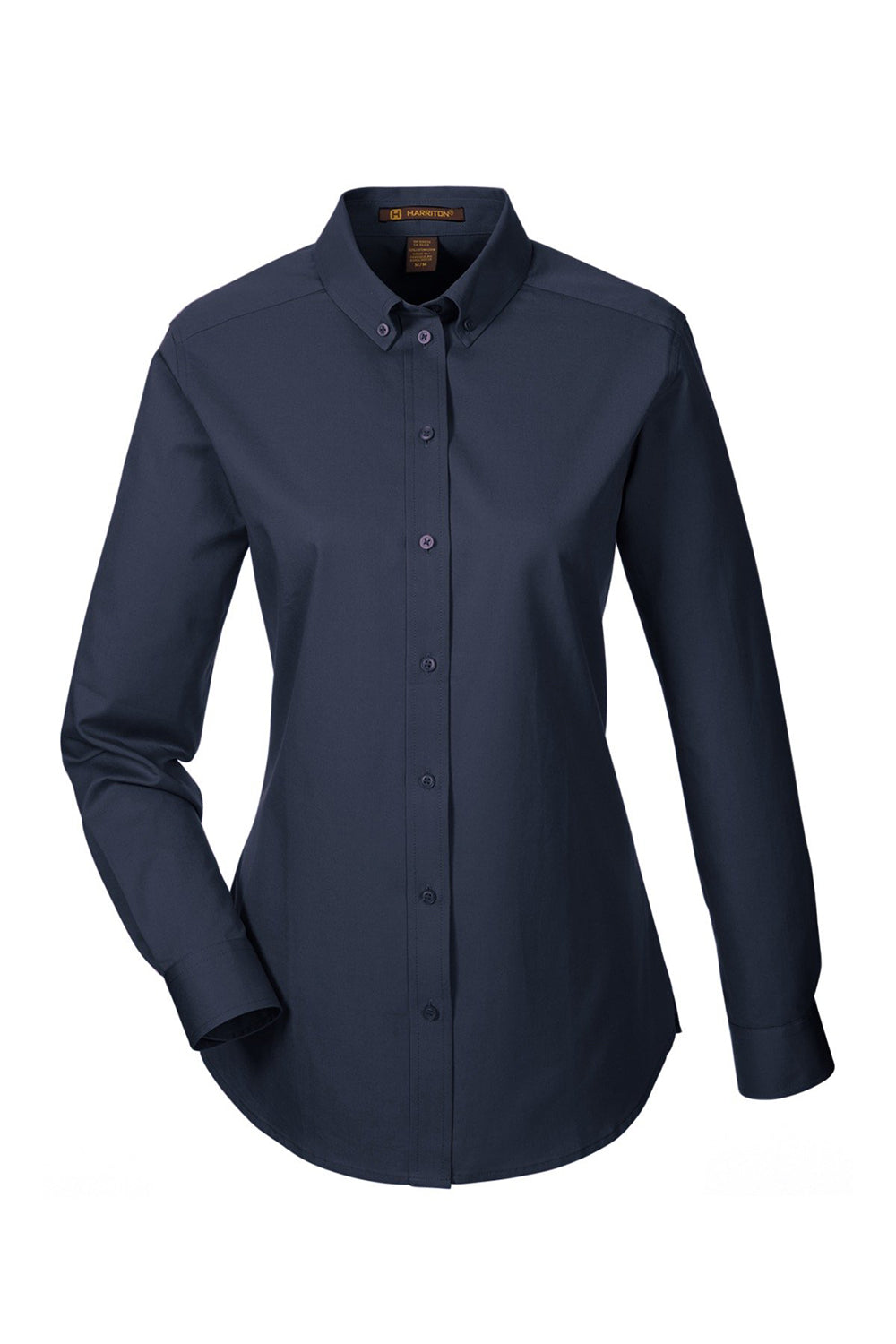 Harriton M581W Womens Foundation Stain Resistant Long Sleeve Button Down Shirt Dark Navy Blue Flat Front