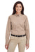 Harriton M581W Womens Foundation Stain Resistant Long Sleeve Button Down Shirt Khaki Model Front