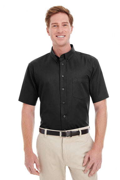 Harriton M582 Mens Foundation Stain Resistant Short Sleeve Button Down Shirt w/ Pocket Black Model Front