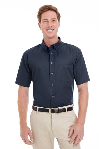 Harriton M582 Mens Foundation Stain Resistant Short Sleeve Button Down Shirt w/ Pocket Dark Navy Blue Model Front