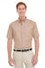 Harriton M582 Mens Foundation Stain Resistant Short Sleeve Button Down Shirt w/ Pocket Khaki Model Front