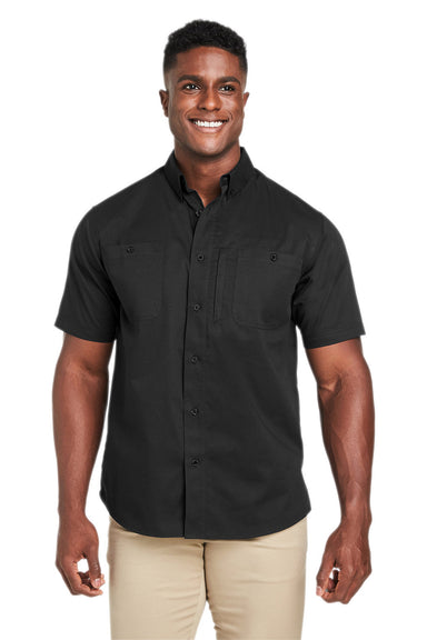 Harriton M585 Mens Advantage Wrinkle Resistant Short Sleeve Button Down Shirt w/ Double Pockets Black Model Front