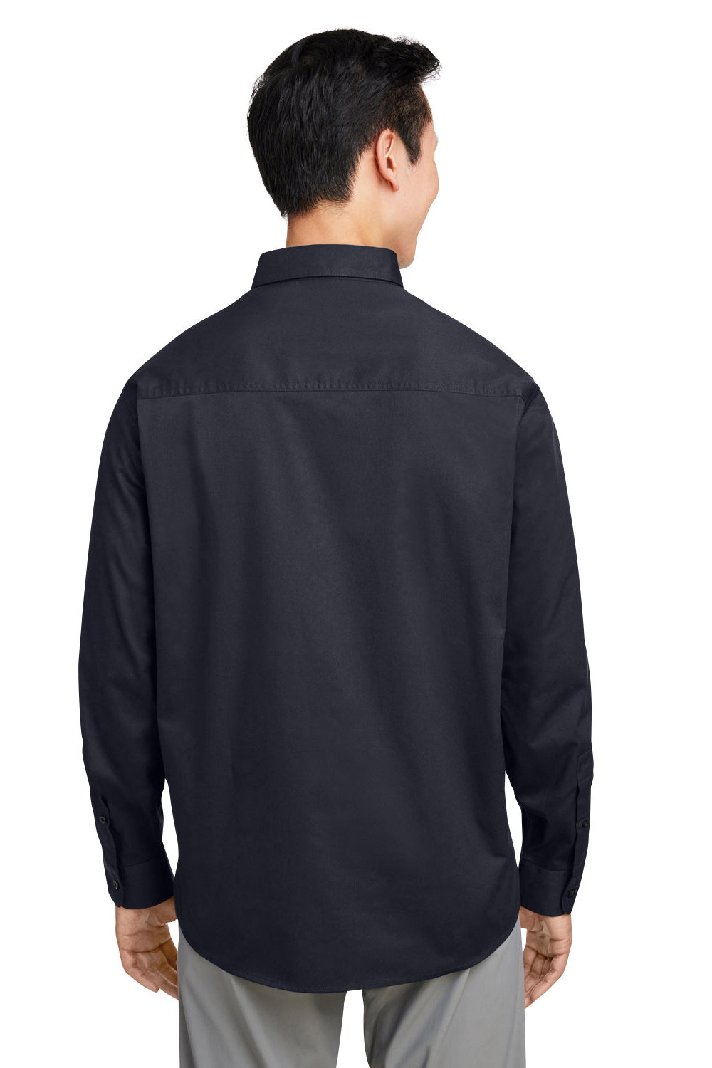 Harriton M585L Mens Advantage Wrinkle Resistant Long Sleeve Button Down Shirt w/ Double Pockets Black Model Back