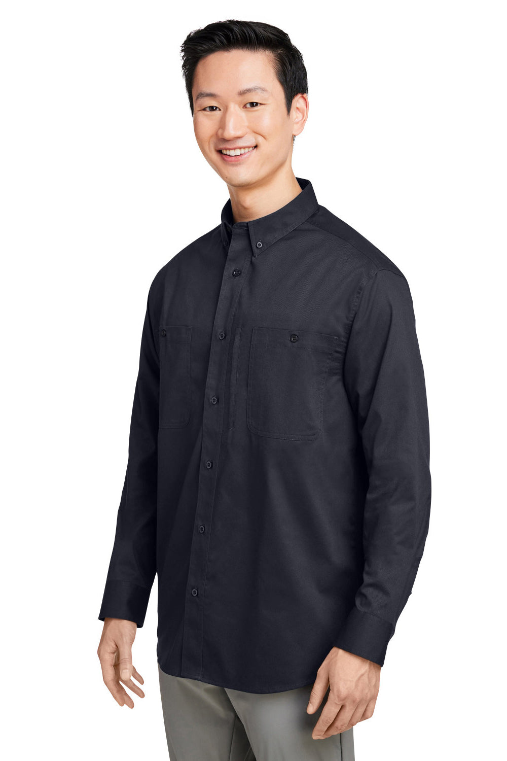 Harriton M585L Mens Advantage Wrinkle Resistant Long Sleeve Button Down Shirt w/ Double Pockets Black Model 3q