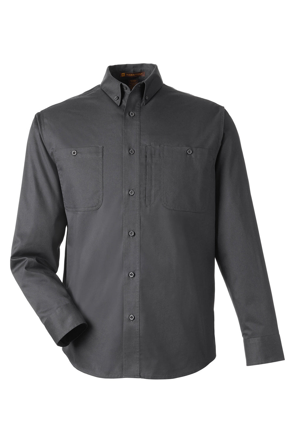 Harriton M585L Mens Advantage Wrinkle Resistant Long Sleeve Button Down Shirt w/ Double Pockets Dark Charcoal Grey Flat Front