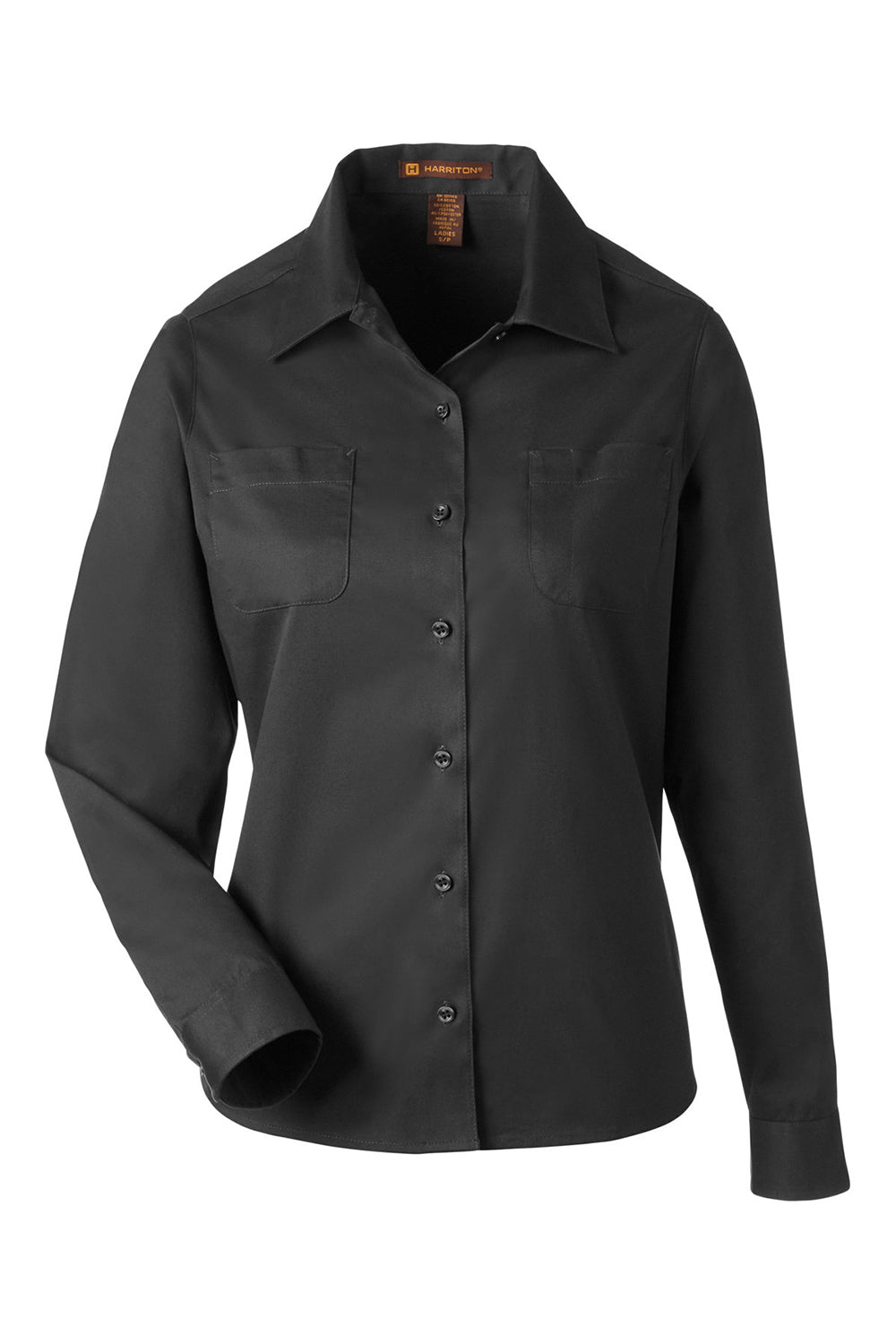 Harriton M585LW Womens Advantage Wrinkle Resistant Long Sleeve Button Down Shirt w/ Double Pockets Dark Charcoal Grey Flat Front