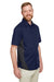 Harriton M586/M586T Mens Flash Colorblock Wrinkle Resistant Short Sleeve Button Down Shirt w/ Pocket Dark Navy Blue/Dark Charcoal Grey Model 3q