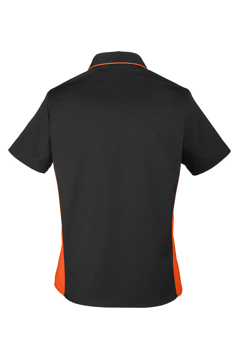 Harriton M586W Womens Flash Colorblock Wrinkle Resistant Short Sleeve Button Down Shirt Black/Team Orange Flat Back