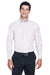 Harriton M600 Mens Oxford Wrinkle Resistant Long Sleeve Button Down Shirt w/ Pocket White Model Front