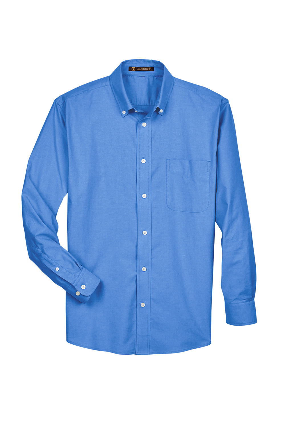 Harriton M600 Mens Oxford Wrinkle Resistant Long Sleeve Button Down Shirt w/ Pocket French Blue Flat Front