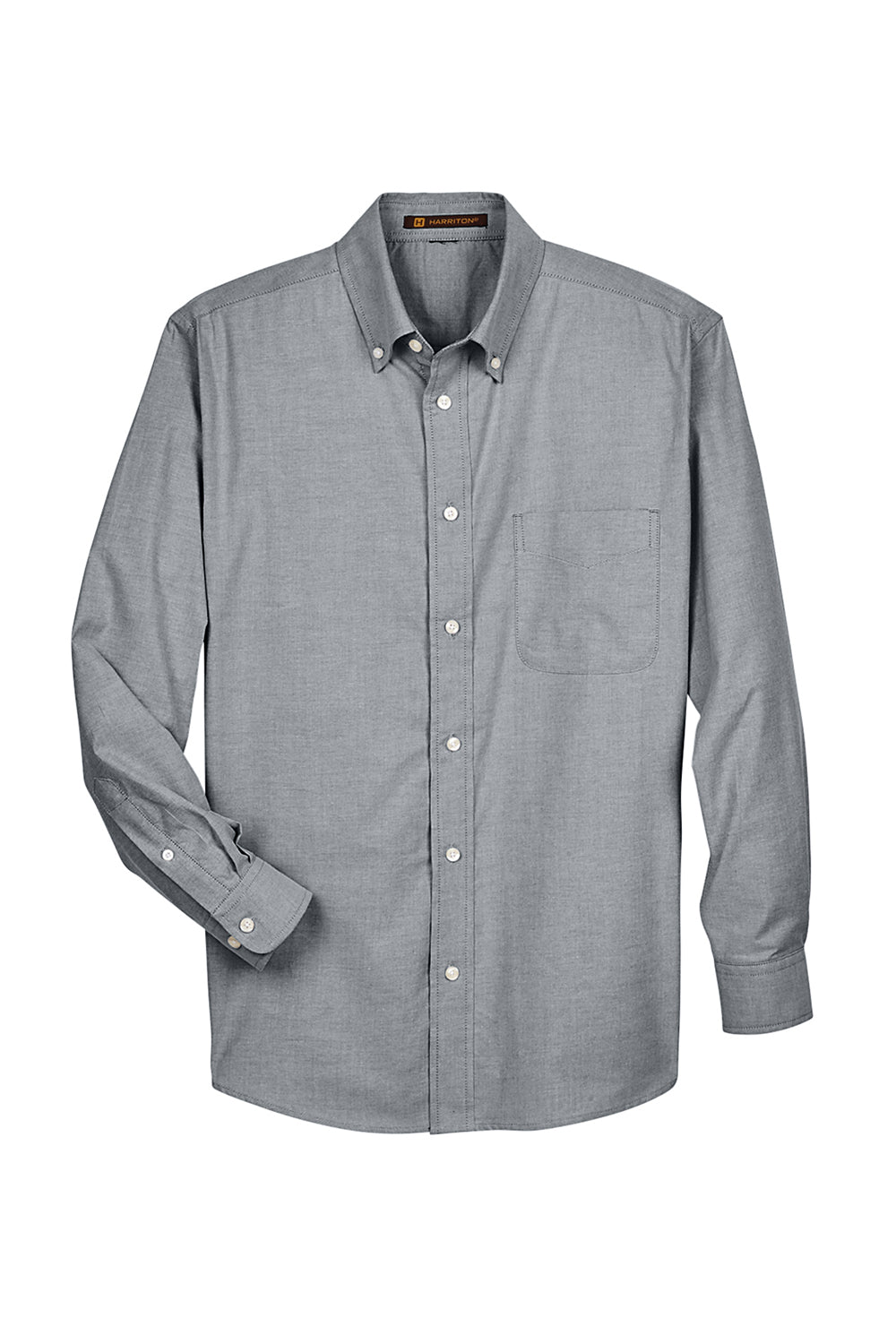 Harriton M600 Mens Oxford Wrinkle Resistant Long Sleeve Button Down Shirt w/ Pocket Oxford Grey Flat Front