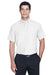 Harriton M600S Mens Oxford Wrinkle Resistant Short Sleeve Button Down Shirt w/ Pocket White Model Front