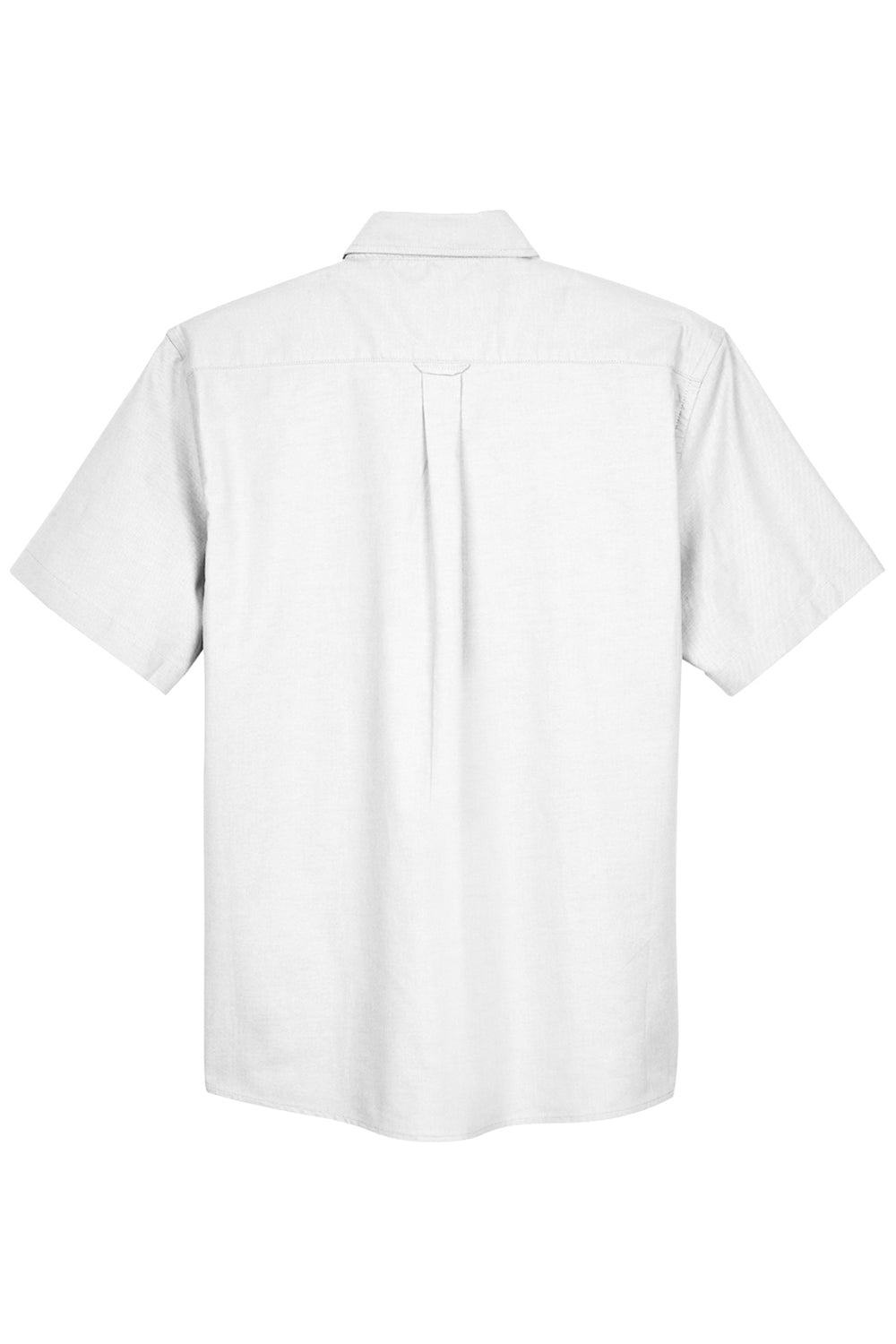 Harriton M600S Mens Oxford Wrinkle Resistant Short Sleeve Button Down Shirt w/ Pocket White Flat Back