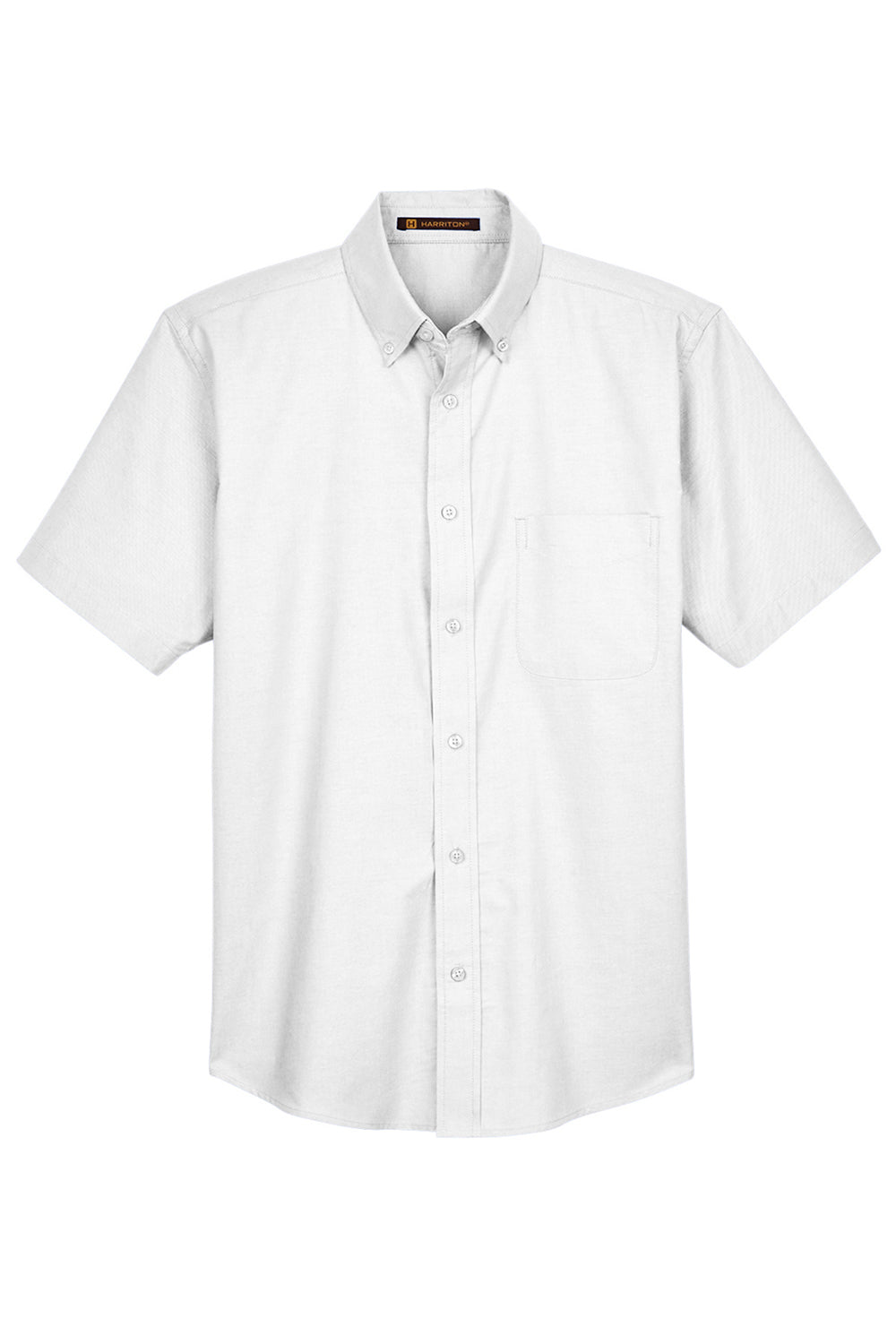 Harriton M600S Mens Oxford Wrinkle Resistant Short Sleeve Button Down Shirt w/ Pocket White Flat Front