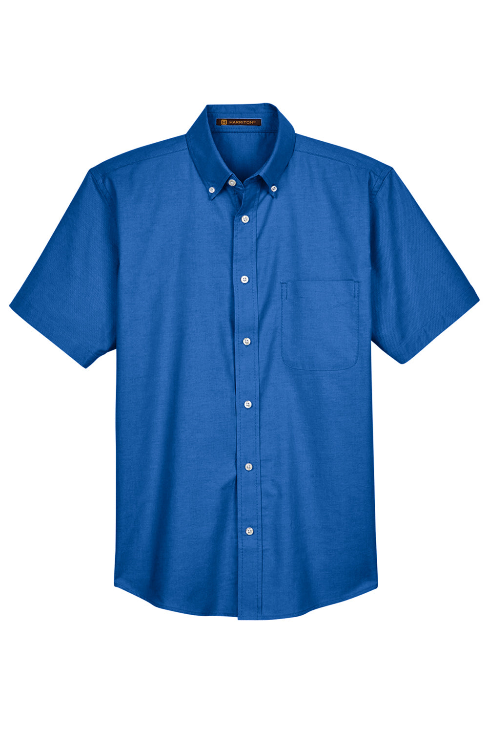 Harriton M600S Mens Oxford Wrinkle Resistant Short Sleeve Button Down Shirt w/ Pocket French Blue Flat Front