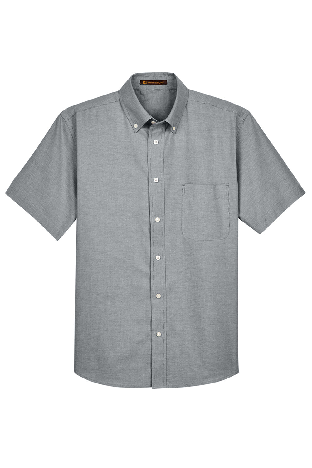 Harriton M600S Mens Oxford Wrinkle Resistant Short Sleeve Button Down Shirt w/ Pocket Oxford Grey Flat Front