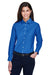 Harriton M600W Womens Oxford Wrinkle Resistant Long Sleeve Button Down Shirt French Blue Model Front