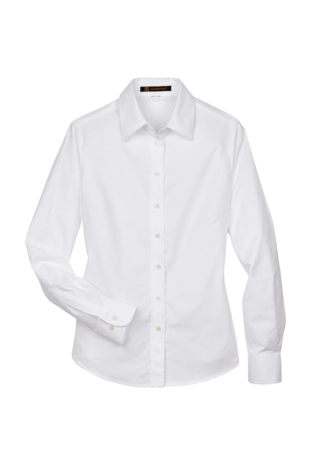 Harriton M600W Womens Oxford Wrinkle Resistant Long Sleeve Button Down Shirt White Flat Front