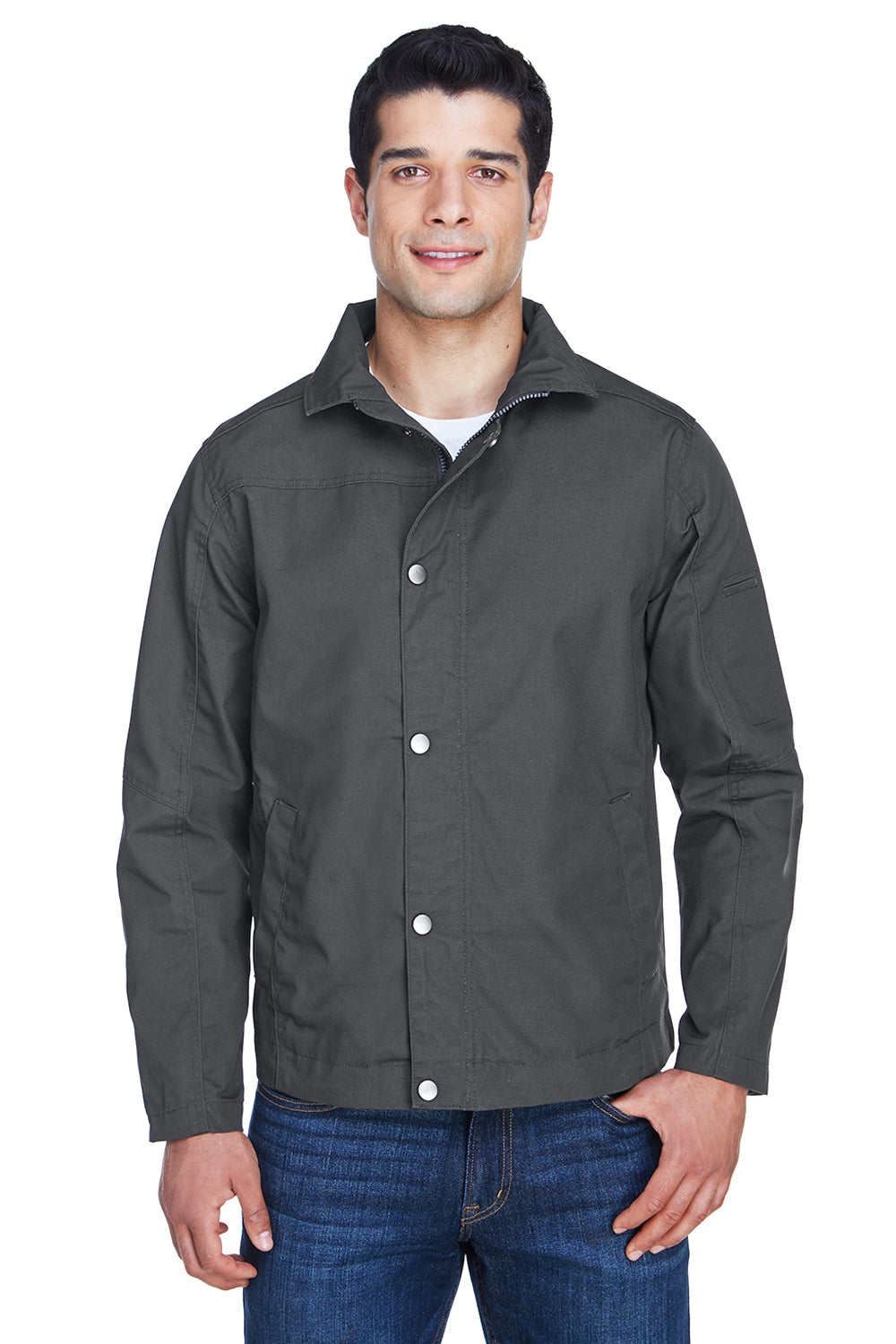 Harriton M705 Mens Auxiliary Water Resistant Canvas Full Zip Jacket Dark Charcoal Grey Model Front