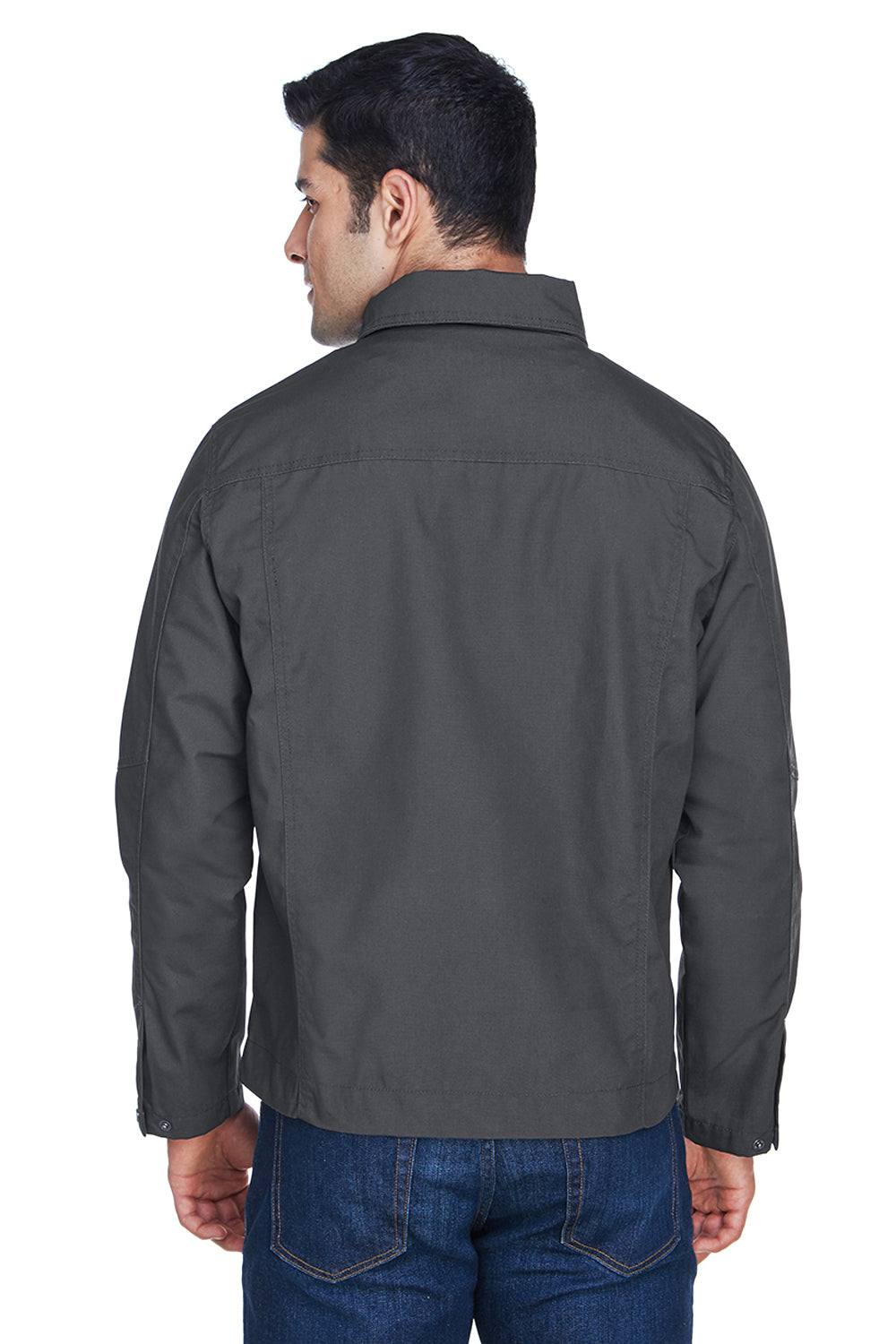 Harriton M705 Mens Auxiliary Water Resistant Canvas Full Zip Jacket Dark Charcoal Grey Model Back