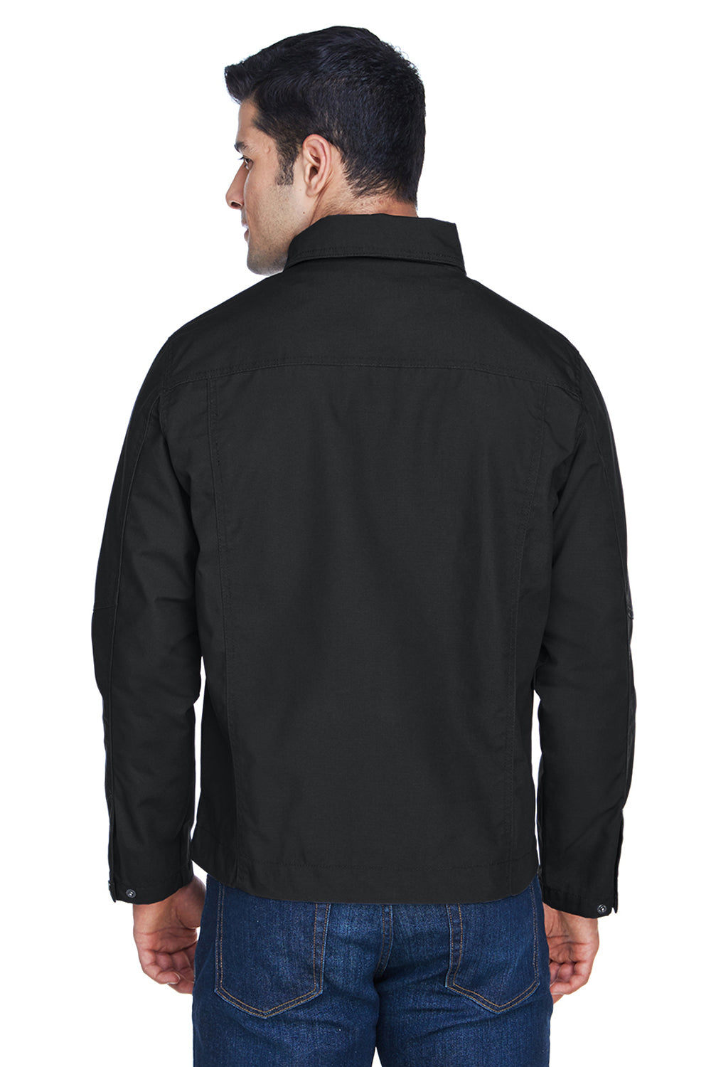 Harriton M705 Mens Auxiliary Water Resistant Canvas Full Zip Jacket Black Model Back