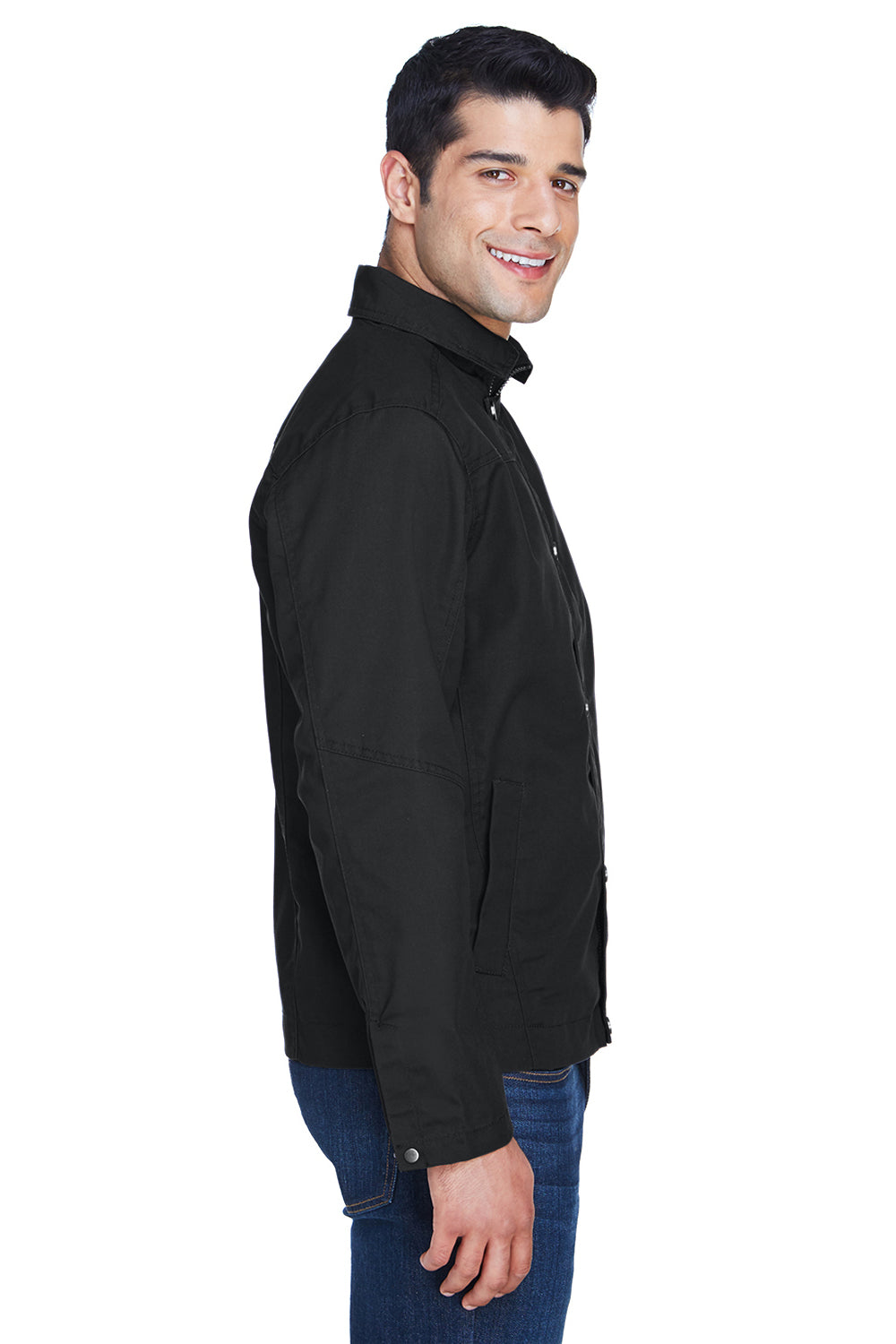 Harriton M705 Mens Auxiliary Water Resistant Canvas Full Zip Jacket Black Model Side