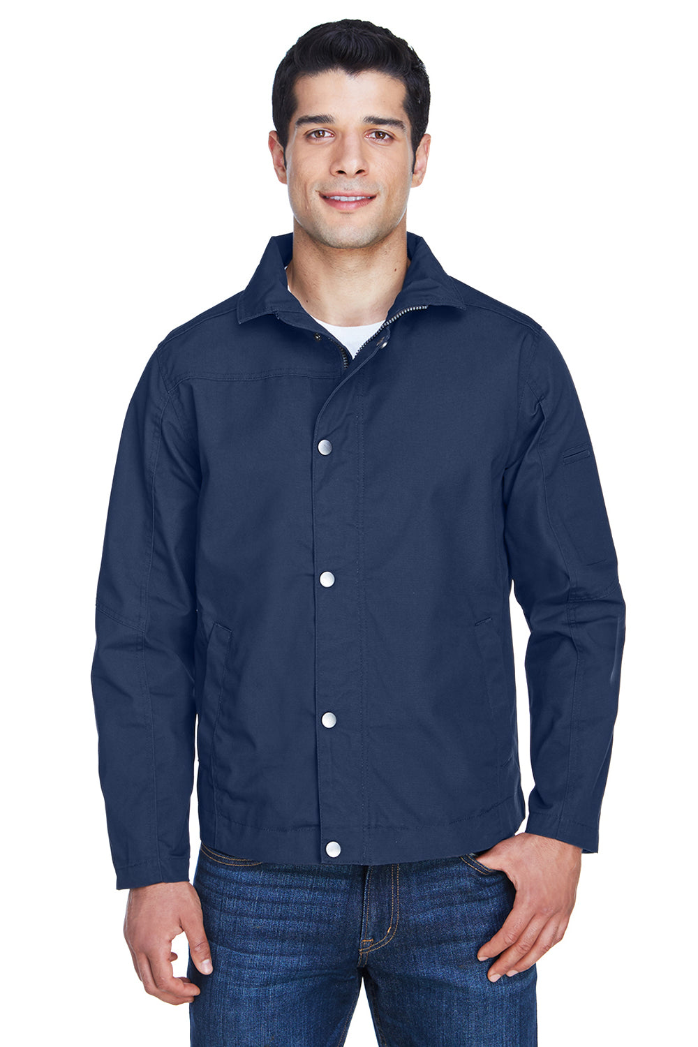 Harriton M705 Mens Auxiliary Water Resistant Canvas Full Zip Jacket Dark Navy Blue Model Front