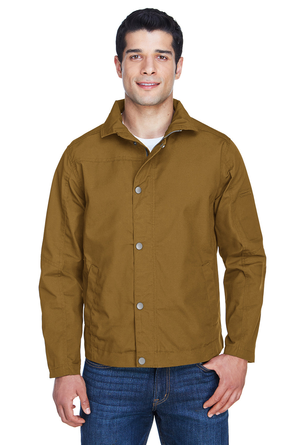 Harriton M705 Mens Auxiliary Water Resistant Canvas Full Zip Jacket Duck Brown Model Front