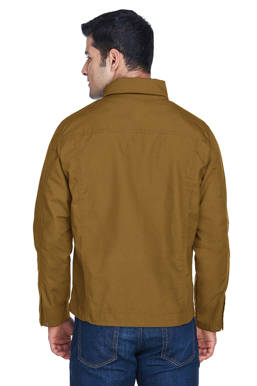 Harriton M705 Mens Auxiliary Water Resistant Canvas Full Zip Jacket Duck Brown Model Back