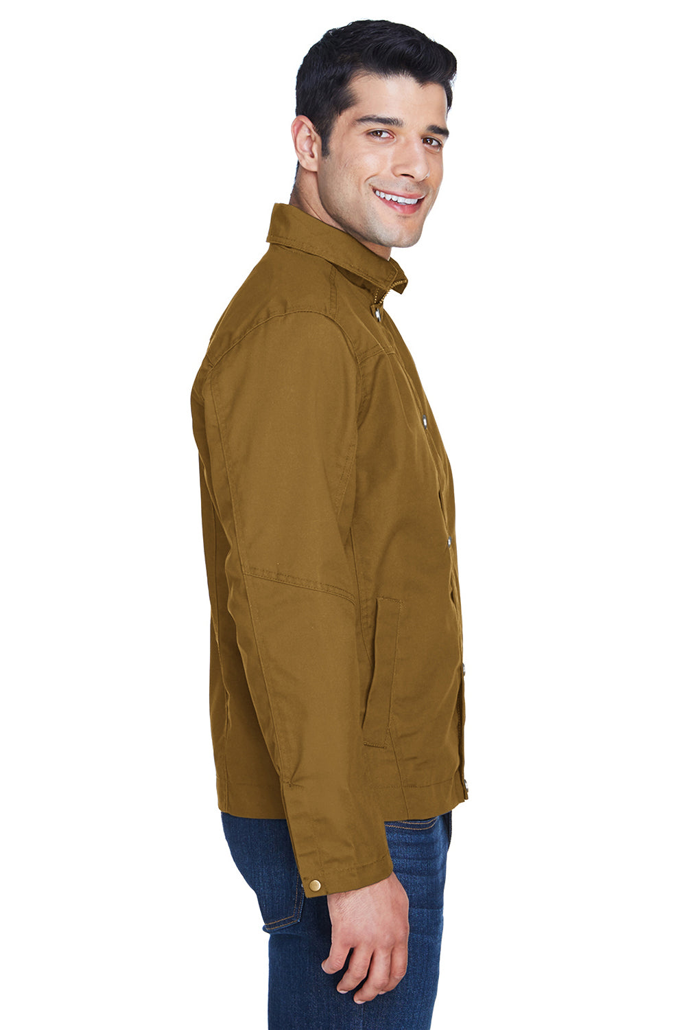 Harriton M705 Mens Auxiliary Water Resistant Canvas Full Zip Jacket Duck Brown Model Side