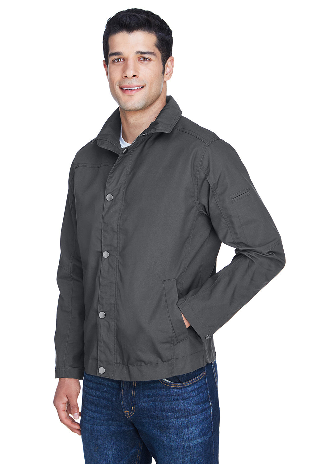 Harriton M705 Mens Auxiliary Water Resistant Canvas Full Zip Jacket Dark Charcoal Grey Model 3q