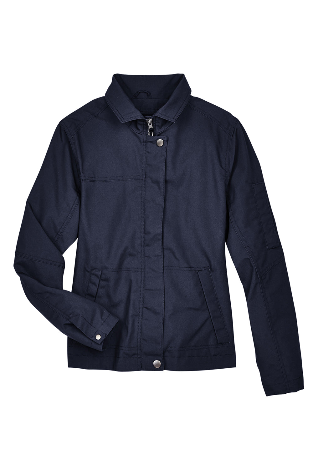 Harriton M705W Womens Auxiliary Water Resistant Canvas Full Zip Jacket Dark Navy Blue Flat Front