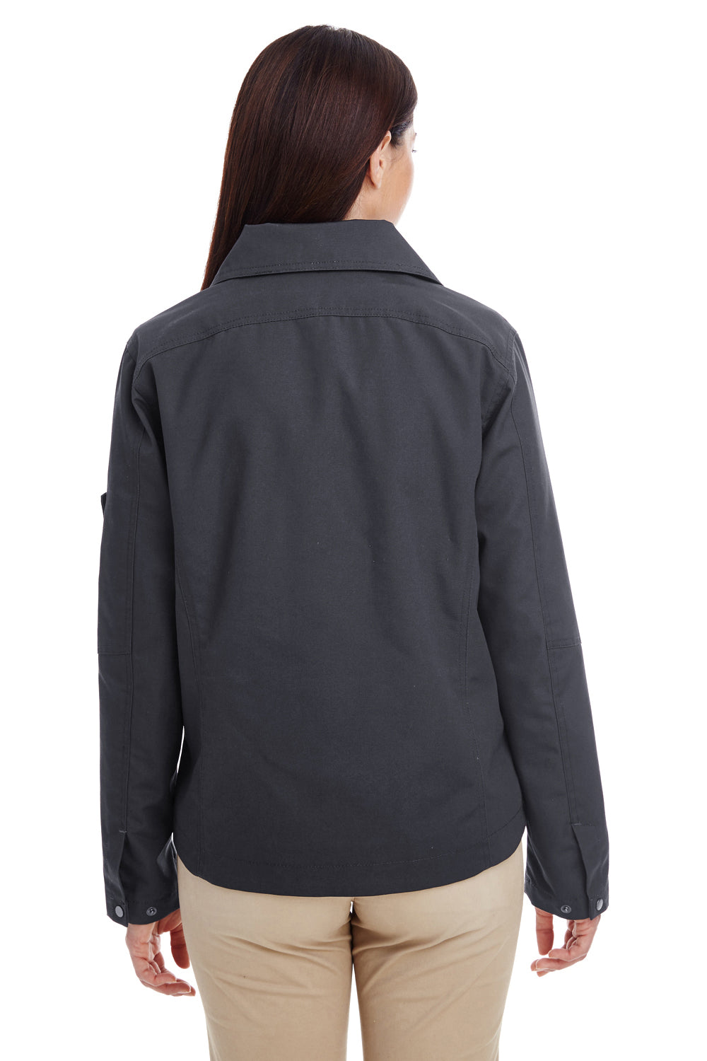 Harriton M705W Womens Auxiliary Water Resistant Canvas Full Zip Jacket Dark Charcoal Grey Model Back