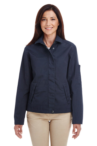 Harriton M705W Womens Auxiliary Water Resistant Canvas Full Zip Jacket Dark Navy Blue Model Front