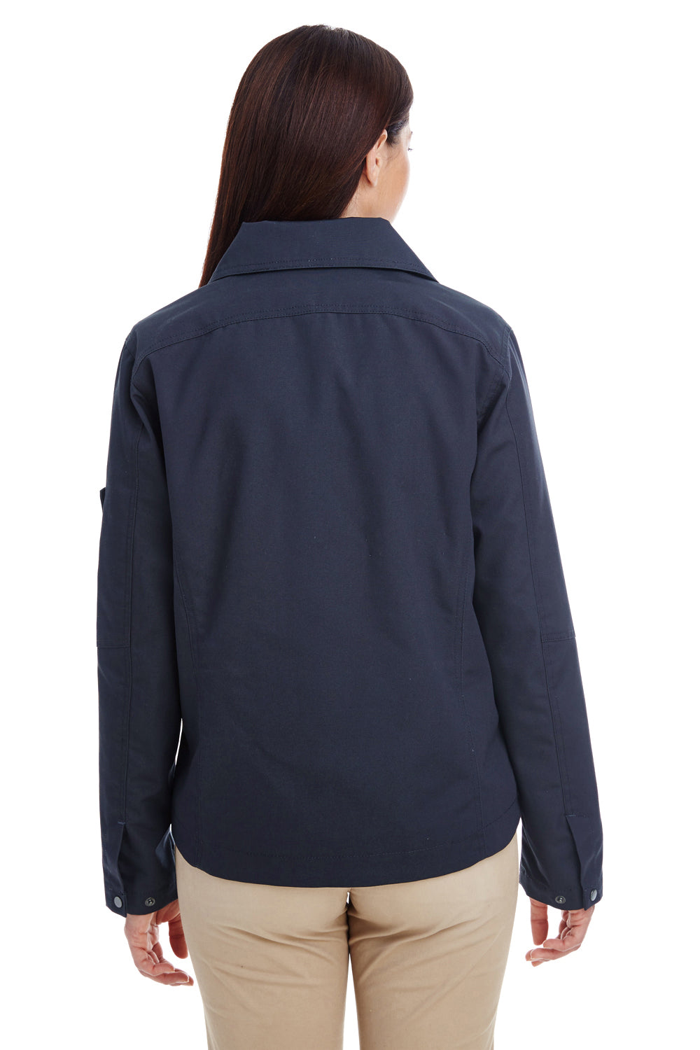 Harriton M705W Womens Auxiliary Water Resistant Canvas Full Zip Jacket Dark Navy Blue Model Back