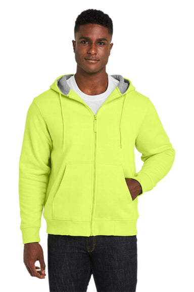 Harriton M711/M711T Mens Climabloc Water Resistant Full Zip Hooded Sweatshirt Hoodie Safety Yellow Model Front