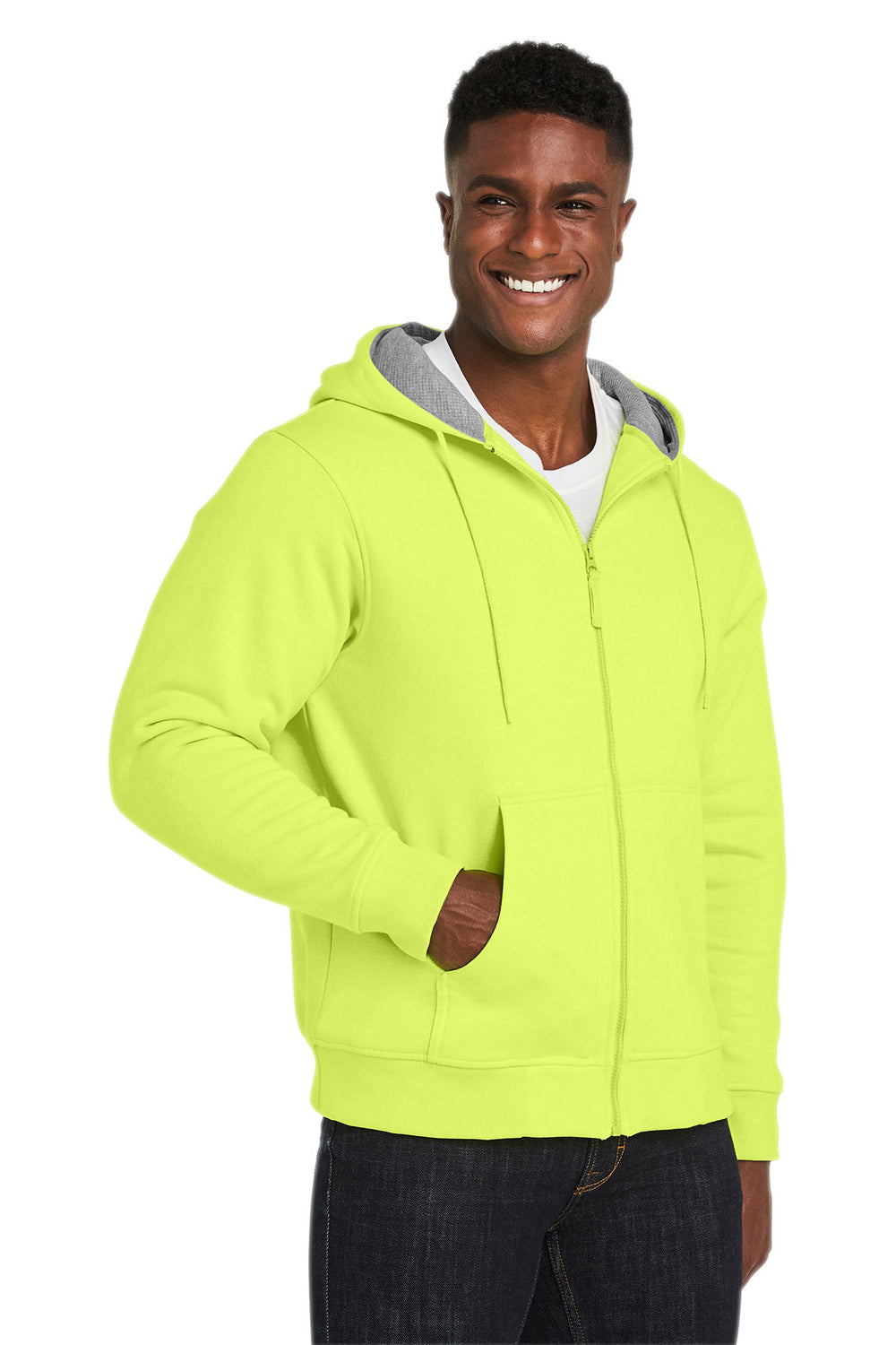 Harriton M711/M711T Mens Climabloc Water Resistant Full Zip Hooded Sweatshirt Hoodie Safety Yellow Model 3q