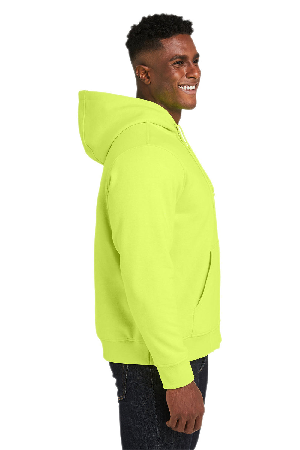 Harriton M711/M711T Mens Climabloc Water Resistant Full Zip Hooded Sweatshirt Hoodie Safety Yellow Model Side