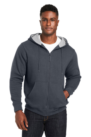 Harriton M711/M711T Mens Climabloc Water Resistant Full Zip Hooded Sweatshirt Hoodie Dark Charcoal Grey Model Front