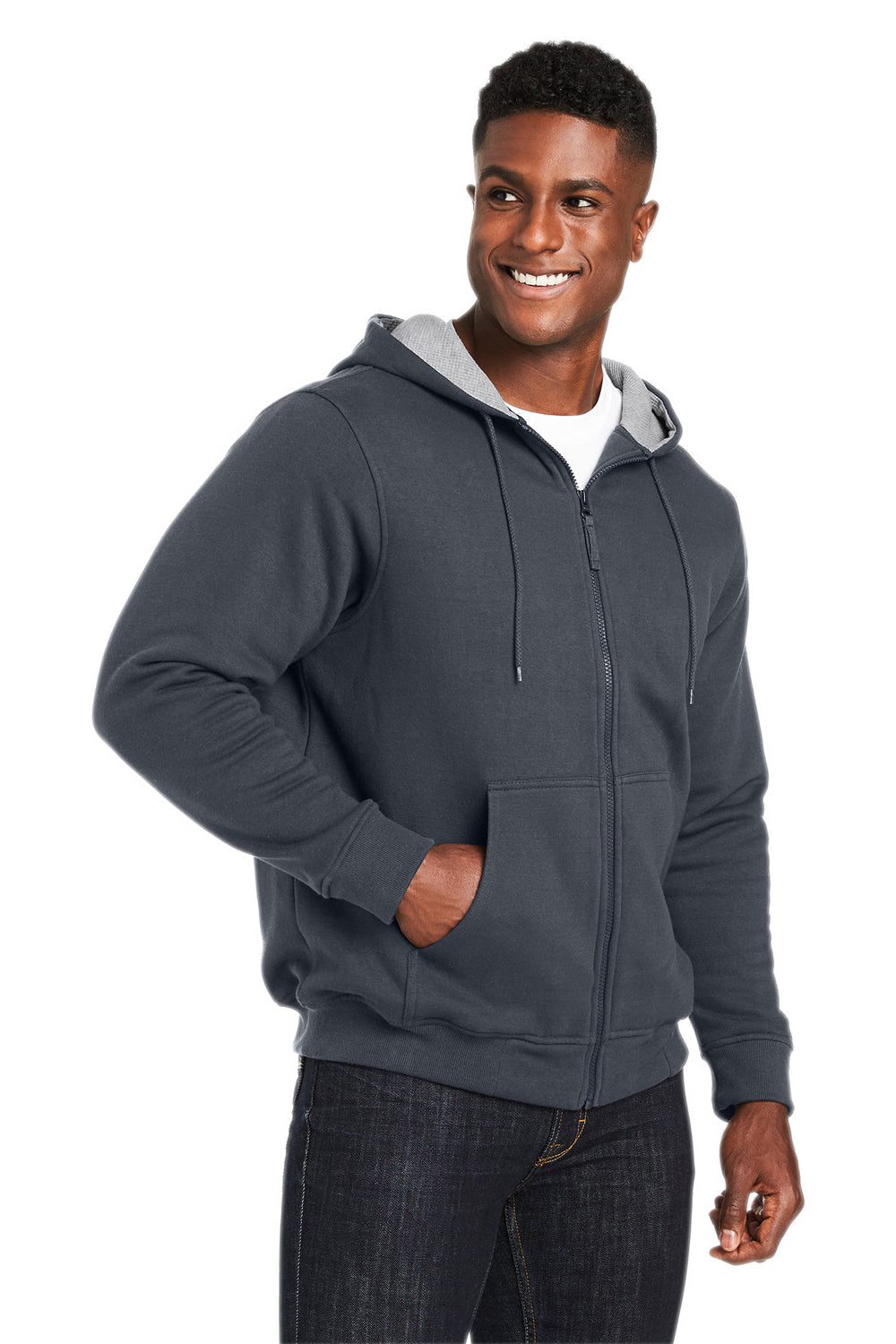 Harriton M711/M711T Mens Climabloc Water Resistant Full Zip Hooded Sweatshirt Hoodie Dark Charcoal Grey Model 3q