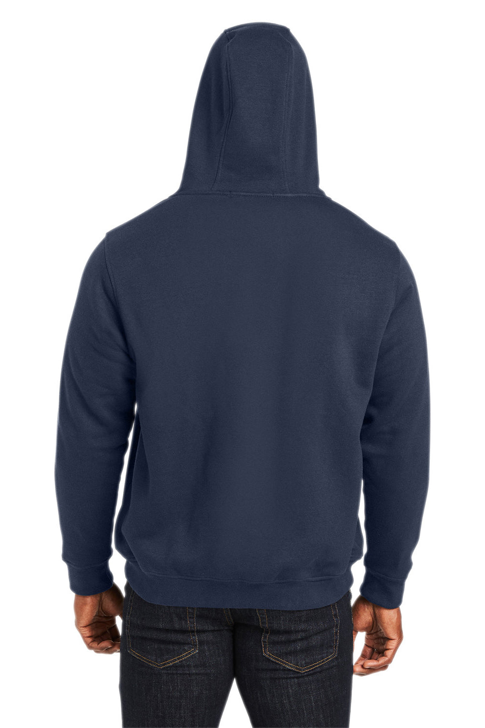 Harriton M711/M711T Mens Climabloc Water Resistant Full Zip Hooded Sweatshirt Hoodie Dark Navy Blue Model Back